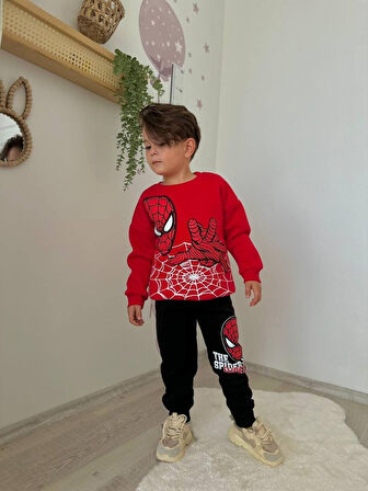 ERKEK ÇOCUK ÖRÜMCEK ADAM MODELLİ 3İPLİK ŞARDONLU EŞOFMAN TAKIMI