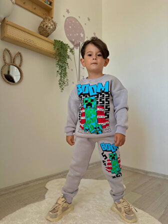 ERKEK ÇOCUK CRAF MODELLİ 3 İPLİK ŞARDONLU EŞOFMAN TAKIMI