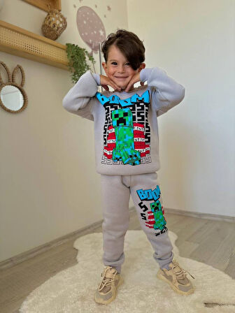 ERKEK ÇOCUK CRAF MODELLİ 3 İPLİK ŞARDONLU EŞOFMAN TAKIMI