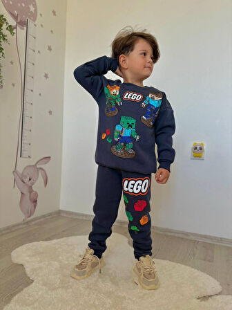 ERKEK ÇOCUK LEGOO MODELLİ 3 İPLİK ŞARDONLU EŞOFMAN TAKIMI