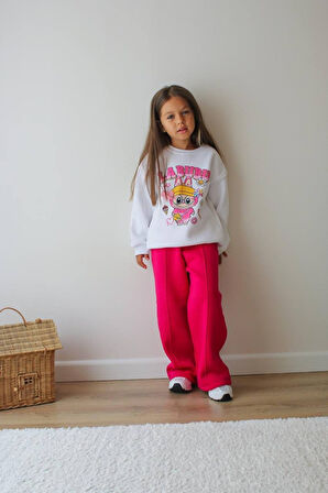 KIZ ÇOCUK LABUBU MODELLİ 3 İPLİK ŞARDONLU EŞOFMAN TAKIMI