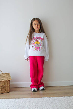 KIZ ÇOCUK LABUBU MODELLİ 3 İPLİK ŞARDONLU EŞOFMAN TAKIMI