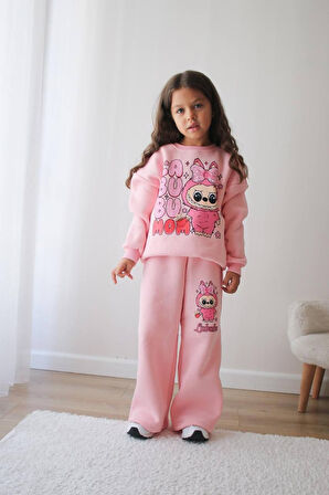 KIZ ÇOCUK LABUBU MODELLİ 3 İPLİK ŞARDONLU EŞOFMAN TAKIMI