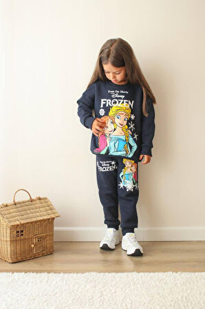 KIZ ÇOCUK ELSA MODELLİ 3 İPLİK ŞARDONLU EŞOFMAN TAKIMI