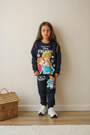 KIZ ÇOCUK ELSA MODELLİ 3 İPLİK ŞARDONLU EŞOFMAN TAKIMI