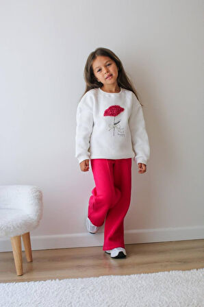 KIZ ÇOCUK TAŞLI 3 İPLİK ŞARDONLU EŞOFMAN TAKIMI