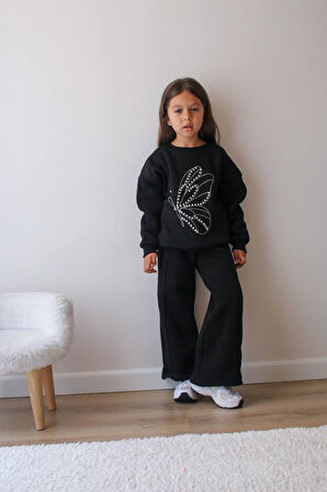 KIZ ÇOCUK TAŞLI 3 İPLİK ŞARDONLU EŞOFMAN TAKIMI