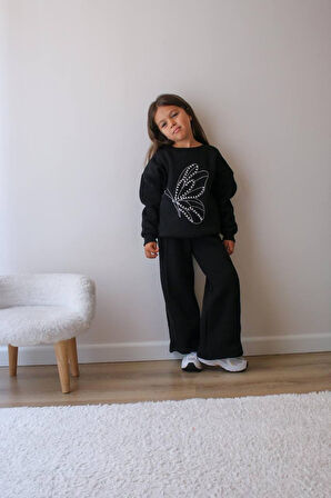 KIZ ÇOCUK TAŞLI 3 İPLİK ŞARDONLU EŞOFMAN TAKIMI