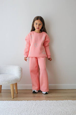 KIZ ÇOCUK TAŞLI 3 İPLİK ŞARDONLU EŞOFMAN TAKIMI