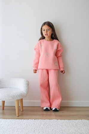 KIZ ÇOCUK TAŞLI 3 İPLİK ŞARDONLU EŞOFMAN TAKIMI