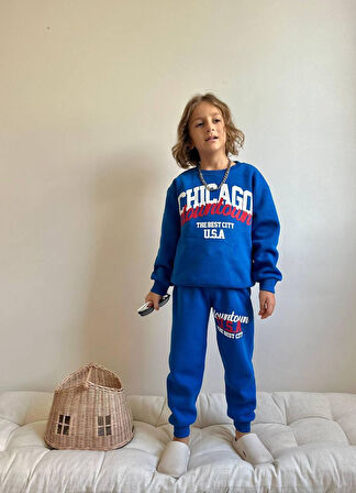 ERKEK ÇOCUK CHİCAGO NAKIŞLI 3 İPLİK ŞARDONLU EŞOFMAN TAKIMI