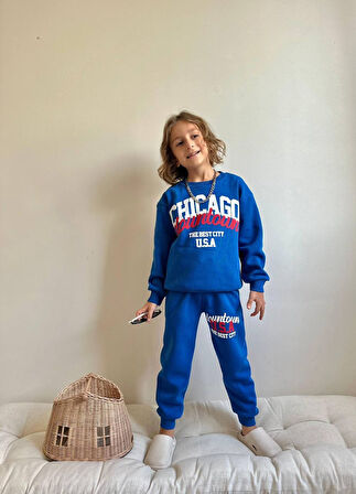 ERKEK ÇOCUK CHİCAGO NAKIŞLI 3 İPLİK ŞARDONLU EŞOFMAN TAKIMI