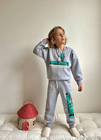 ERKEK ÇOCUK MİNECRAFT MODELLİ 3 İPLİK ŞARDONLU EŞOFMAN TAKIMI