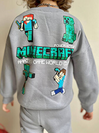 ERKEK ÇOCUK MİNECRAFT MODELLİ 3 İPLİK ŞARDONLU EŞOFMAN TAKIMI