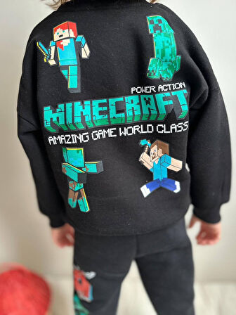 ERKEK ÇOCUK MİNECRAFT MODELLİ 3 İPLİK ŞARDONLU EŞOFMAN TAKIMI