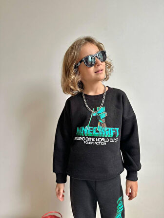 ERKEK ÇOCUK MİNECRAFT MODELLİ 3 İPLİK ŞARDONLU EŞOFMAN TAKIMI