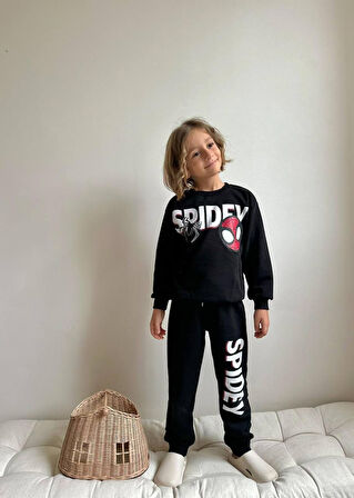 ERKEK ÇOCUK SPİDERMAN BASKILI 3 İPLİK ŞARDONLU EŞOFMAN TAKIMI