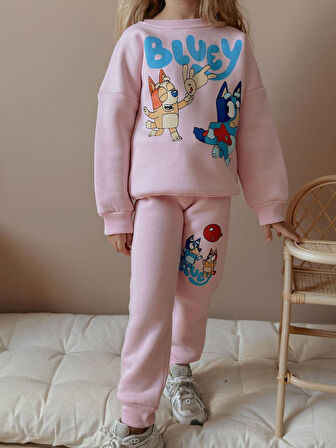 KIZ ÇOCUK BLUEY MODELLİ 3 İPLİK ŞARDONLU EŞOFMAN TAKIMI