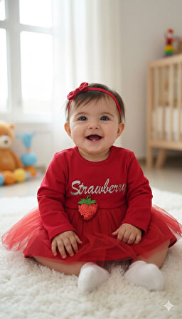 KIZ BEBEK YILBAŞI NOEL TEMALI ÇİLEK ELBİSE