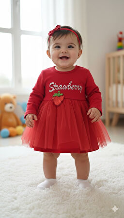 KIZ BEBEK YILBAŞI NOEL TEMALI ÇİLEK ELBİSE