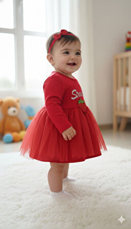 KIZ BEBEK YILBAŞI NOEL TEMALI ÇİLEK ELBİSE