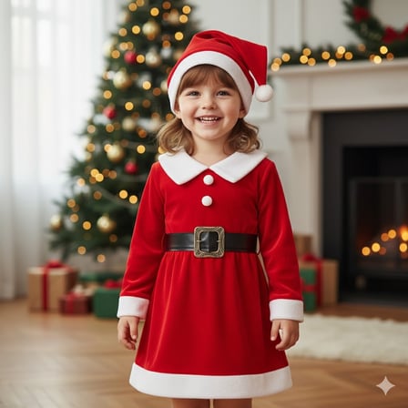 KIZ ÇOCUK YILBAŞI NOEL TEMALI NOEL BABA ELBİSESİ