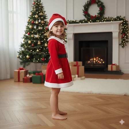 KIZ ÇOCUK YILBAŞI NOEL TEMALI NOEL BABA ELBİSESİ