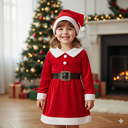 KIZ ÇOCUK YILBAŞI NOEL TEMALI NOEL BABA ELBİSESİ 