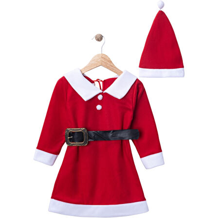KIZ ÇOCUK YILBAŞI NOEL TEMALI NOEL BABA ELBİSESİ 