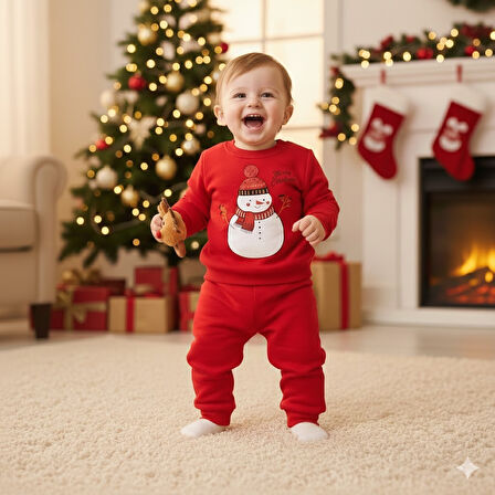 BEBEK YILBAŞI NOEL TEMALI KARDAN ADAM BASKILI EŞOFMAN TAKIMI