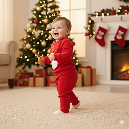 BEBEK YILBAŞI NOEL TEMALI KARDAN ADAM BASKILI EŞOFMAN TAKIMI