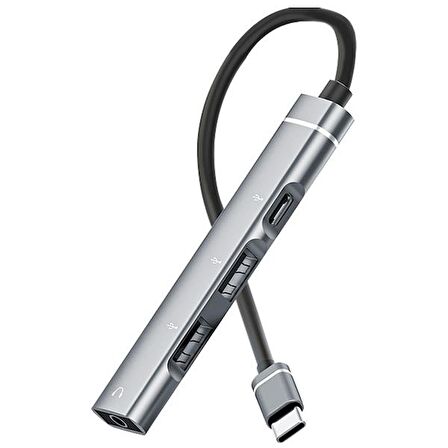 Coofbe 4in1 Type C Çoğaltıcı Çevirici HUB, 2x USB, 1x Type C ve 1x 3.5MM Girişli Adaptör
