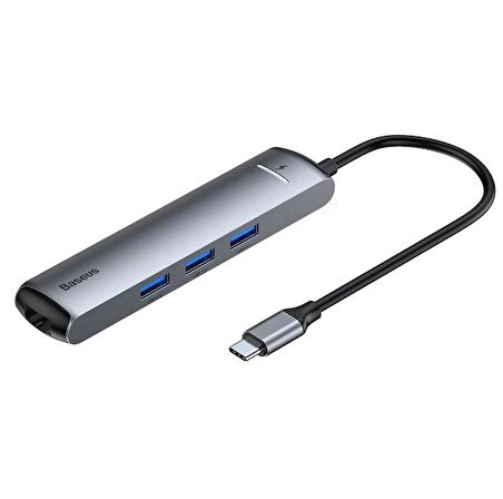 Baseus Led Işıklı 87W 4K 5 gbps 6İN1 Type C Hub HDMI 3x USB 3.0 RJ45 Type C Dönüştürücü Çoğaltıcı Hub