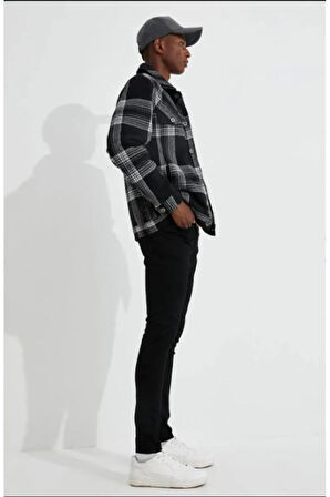 Michael Real Dark Black Düz Siyah Slim Fit Likralı Jean Denim Kot Pantolon