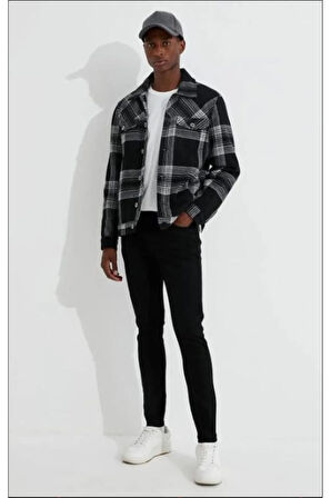 Michael Real Dark Black Düz Siyah Slim Fit Likralı Jean Denim Kot Pantolon