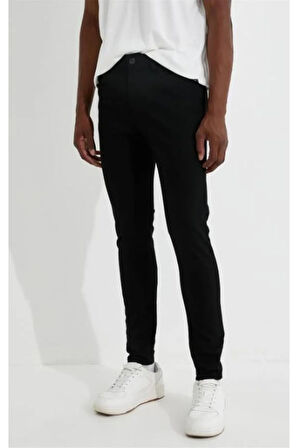 Michael Real Dark Black Düz Siyah Slim Fit Likralı Jean Denim Kot Pantolon