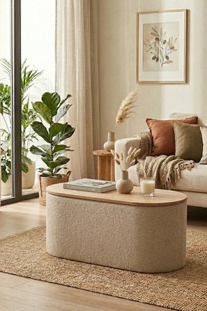 Contes Bohem Sandıklı Orta Sehpa Puf/Bench , Sütlü Kahve