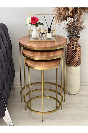 Aybars Gold Metal Eskitme Ceviz Zigon Sehpa
