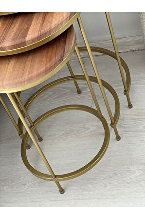 Aybars Gold Metal Eskitme Ceviz Zigon Sehpa
