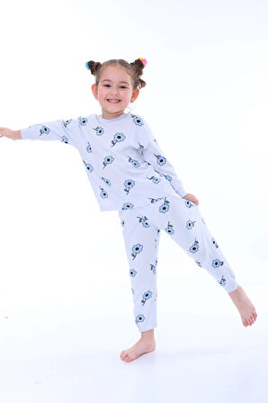 Çiçek Desenli Pembe Kız Çocuk Pijama Takımı