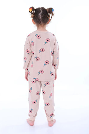 Çiçek Desenli Pembe Kız Çocuk Pijama Takımı