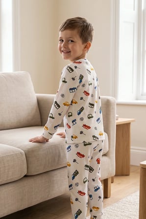 Renklı Mini Arabalar Desenli Erkek Çocuk Fitilli Pijama Takımı