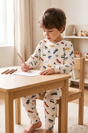 Renklı Mini Arabalar Desenli Erkek Çocuk Fitilli Pijama Takımı