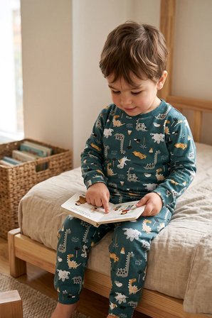 Erkek Çocuk %100 Pamuk Süprem Kumaş Uzun Kollu Mevsimlik Pijama Takımı 
