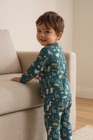 Erkek Çocuk %100 Pamuk Süprem Kumaş Uzun Kollu Mevsimlik Pijama Takımı 