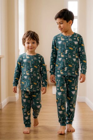 Erkek Çocuk %100 Pamuk Süprem Kumaş Uzun Kollu Mevsimlik Pijama Takımı 