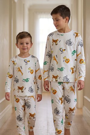 Erkek Çocuk %100 Pamuk Süprem Kumaş Uzun Kollu Mevsimlik Pijama Takımı 
