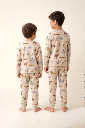 Erkek Çocuk %100 Pamuk Süprem Kumaş Uzun Kollu Mevsimlik Pijama Takımı 