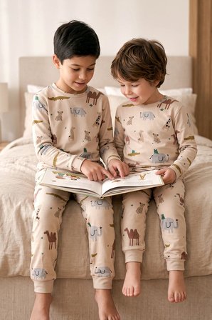 Erkek Çocuk %100 Pamuk Süprem Kumaş Uzun Kollu Mevsimlik Pijama Takımı 