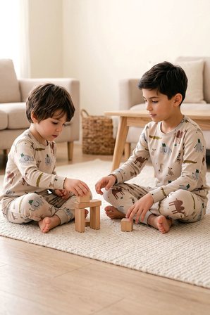 Erkek Çocuk %100 Pamuk Süprem Kumaş Uzun Kollu Mevsimlik Pijama Takımı 